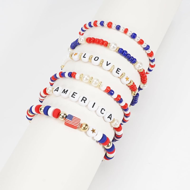Briutn 4th of July Beaded Bracelets with American Flag Stars Charms USA Jewelry - Image 2